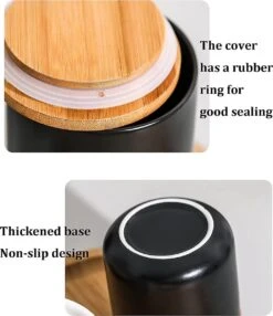 Voorraadpotten Keramiek - Suikerpot 3 Stuks - Deksel Bamboe - Luchtdict Voorraadbussen Potten - Zwart -Barbecue Benodigdheden 1037x1200 2
