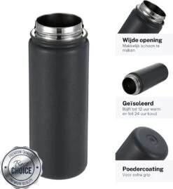 Thermo Master - Thermosfles & Drinkfles - Waterfles - 0,5 Liter - Midnight Black - 3 Doppen -Barbecue Benodigdheden 1100x1200