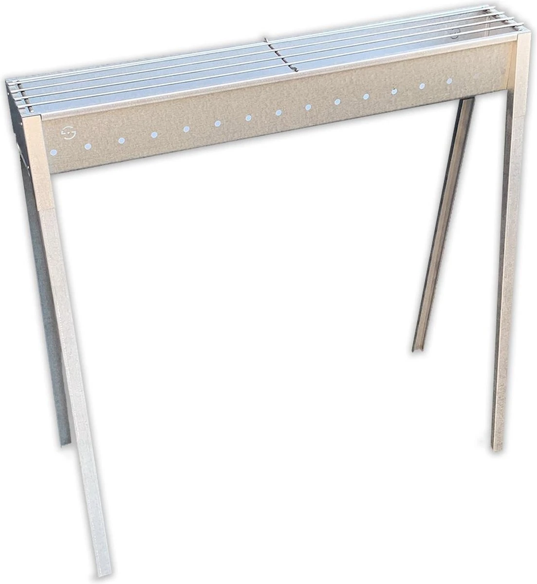 Spiedini Saté-bbq Bali 80 - Saté Houtskoolbarbecue Met Horizontaal Rooster - 80 Cm Lang, 11 Cm Breed - Materiaal: Gealuminiseerd Ijzer 1 Spiedini Saté-bbq Bali 80 - Saté Houtskoolbarbecue Met Horizontaal Rooster - 80 Cm Lang, 11 Cm Breed - Materiaal: Gealuminiseerd Ijzer