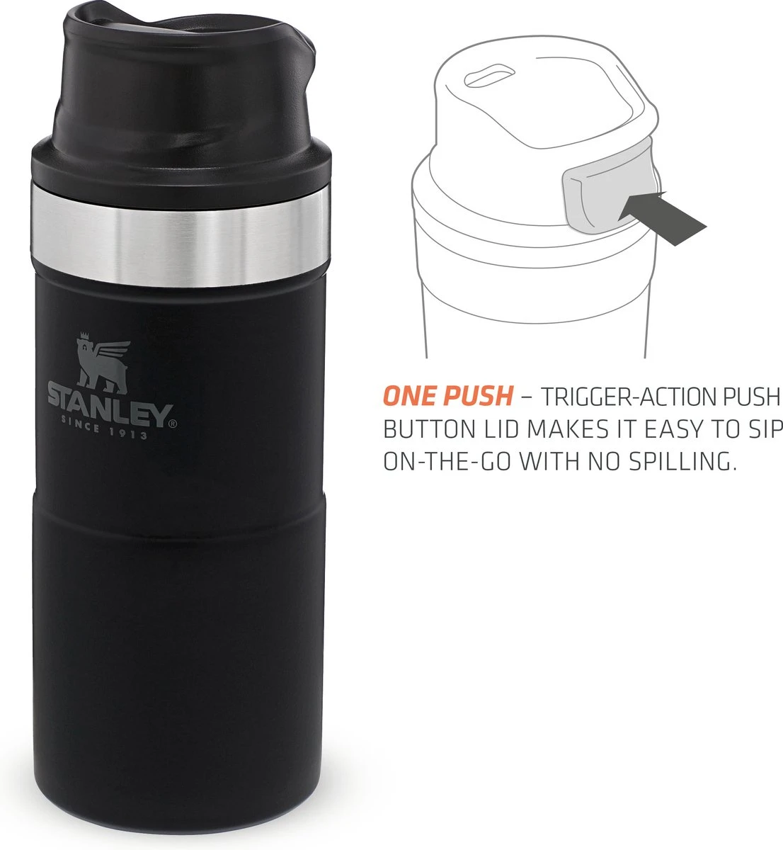 Stanley Trigger-Action Travel Mug 0.47L - Thermosfles - Matt Black 10 Stanley Trigger-Action Travel Mug 0.47L - Thermosfles - Matt Black - Afbeelding 10