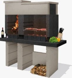 Sarom Fuoco - Betonnen Barbecue - San Pedro - Houtskool En Hout - 160 X 51.5 X 172,2 Cm