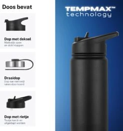 Thermo Master - Thermosfles & Drinkfles - Waterfles - 0,5 Liter - Midnight Black - 3 Doppen -Barbecue Benodigdheden 1124x1200 2