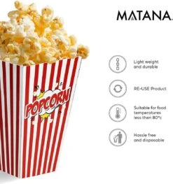 50 Duurzame Popcorn Bakjes (18x10cm) - Popcorn Zakjes Voor Filmavonden, Feestjes - Ook Geschickt Als Snoepbakje Of Feestzakje Voor Kinderen -Barbecue Benodigdheden 1127x1200