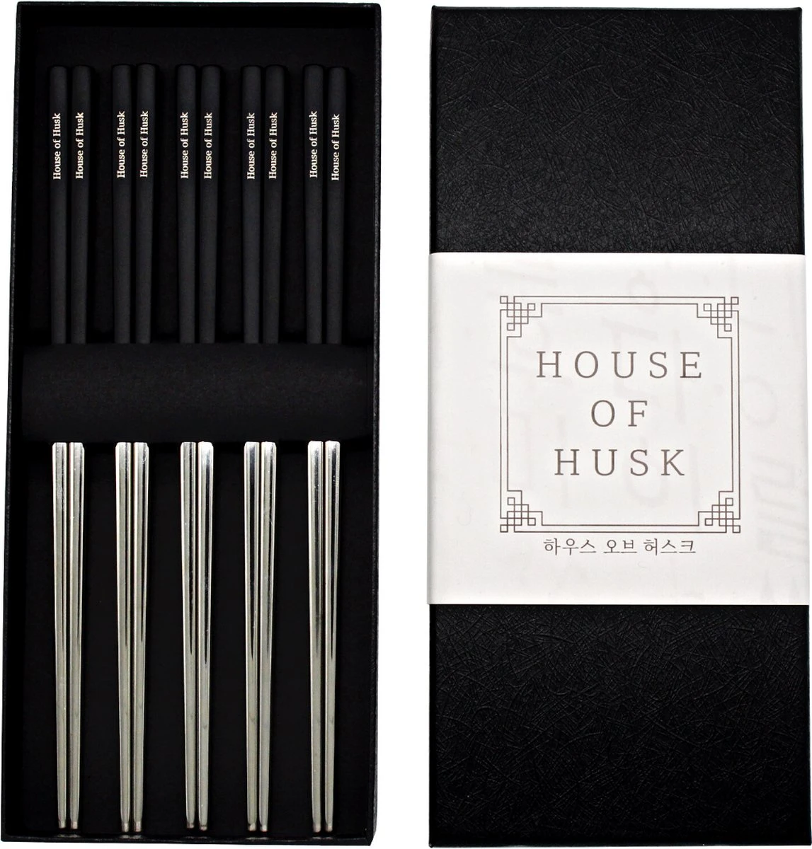 House Of Husk Chopsticks Set - Koreaanse Eetstokjes - Vaatwasserbestendig - RVS - 5 Paar - Duo Tone - Zwart Zilver 1 House Of Husk Chopsticks Set - Koreaanse Eetstokjes - Vaatwasserbestendig - RVS - 5 Paar - Duo Tone - Zwart Zilver