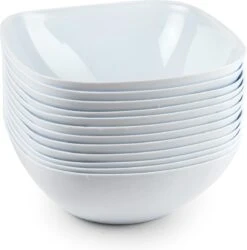 4x Schalen/schaaltjes Vierkant Wit - 680 Ml - Ontbijt/snacks/sauzen Serveren - Herbruikbare Schaaltjes/kommetjes Van Plastic - Keukenbenodigdheden