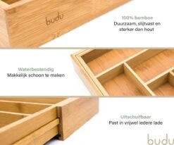 Budu Uitschuifbare Bamboe Bestekbak #33,5 (33,5 Cm Diep) - Bestekcassette Hout - Besteklade - 33,5 X 28 - 45 Cm - 5/7 Vakken -Barbecue Benodigdheden 1200x1000 12