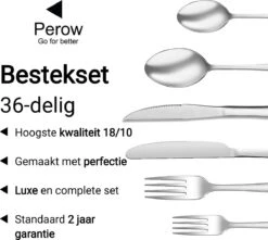 Perow 6 Persoons Bestekset – 36 Delig – 18/10 Edelstaal – Lepels, Messen, Vorken & Steakmessen – Vaatwasserbestendig – Zilver - Serviessets -Barbecue Benodigdheden 1200x1073 4