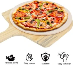 MaxxHome Pizzasteen - BBQ Steen - Maximum Te Verhitten Tot 600 Graden - ⌀33 - Incl. Houten Schep -Barbecue Benodigdheden 1200x1085 3
