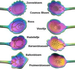 Fako Bijoux® - Bloemen Lepels Set - Theelepel / Koffielepel - 12cm - Regenboog - 8 Stuks -Barbecue Benodigdheden 1200x1113 4