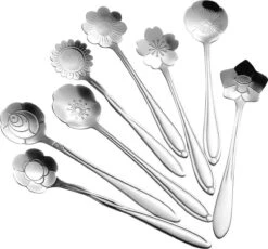 Fako Bijoux® - Bloemen Lepels Set - Theelepel / Koffielepel - 12cm - Zilver - 8 Stuks -Barbecue Benodigdheden 1200x1115 3