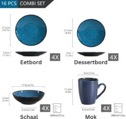 Serviesset – 16 Delig – 4 Persoons – Porselein - Luxe - Blauw -Barbecue Benodigdheden 1200x1143 4