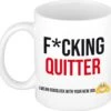 Fcking Quitter Mok Wit En Zwart - Kado Mok / Beker - Nieuwe Baan - Afscheidscadeau Collega / Werknemer