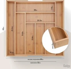 Gadgy Uitschuifbare Bestekbak - Uitschuifbare Bestekcassette Hout - Besteklade - Ladeverdeler - 6/8 Vakken - Bamboe -Barbecue Benodigdheden 1200x1173 8