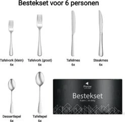 Perow 6 Persoons Bestekset – 36 Delig – 18/10 Edelstaal – Lepels, Messen, Vorken & Steakmessen – Vaatwasserbestendig – Zilver - Serviessets -Barbecue Benodigdheden 1200x1177 9