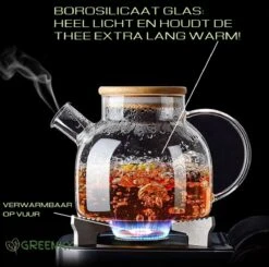 GREENKY Glazen Theepot Met Filter En Bamboe Deksel- Theekan - Duurzaam - Filter - Theehouder - Theeglas - Fruitkan - Schenkkan - Teapot - 1Liter - 1000ml -Barbecue Benodigdheden 1200x1189 3