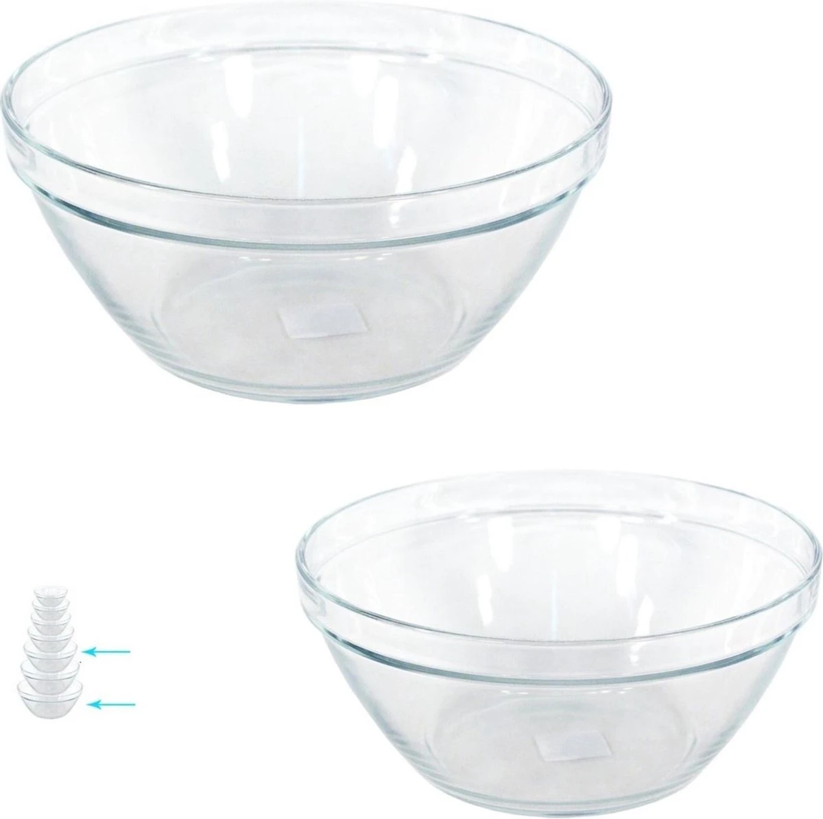 Merkloos Set Van 3x Glazen Saladekommen/keukenschalen Pompei 26 En 20 Cm - Schalen/kommen/mengkommen Van Glas 2 Merkloos Set Van 3x Glazen Saladekommen/keukenschalen Pompei 26 En 20 Cm - Schalen/kommen/mengkommen Van Glas - Afbeelding 2