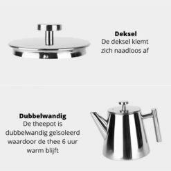 Castagnola Theepot Met Filter – Theekan – Theepot Dubbelwandig – Theepot Roestvrijstaal – Hoogwaardig RVS – 1 Liter – 5 Kopjes Thee – Zilver Glans -Barbecue Benodigdheden 1200x1195 20