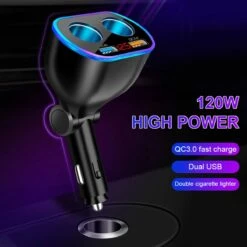 Auto Sigarettenaansteker Splitter - Losse Oplader - USB 2.0 A/USB 3.0 A 2 Poorten - Zwart - Snellader - Splitter - Auto Lader USB -Barbecue Benodigdheden 1200x1200 1215