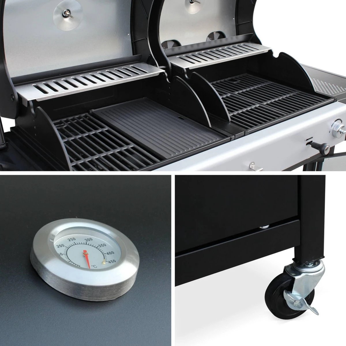 Alice's Garden Houtskool Barbecue - Grilloppervlak (LxB) 41 X 44 Cm - Gas En Houtskool - 3 Branders - Marsac Zwart 3 Alice's Garden Houtskool Barbecue - Grilloppervlak (LxB) 41 X 44 Cm - Gas En Houtskool - 3 Branders - Marsac Zwart - Afbeelding 3