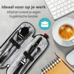 Damster Reisbestek - Verbeterde Versie - Meeneem Bestek Rvs - Reis Bestekset To Go - Incl. Herbruikbare Rietjes - Eenpersoons - Achtdelig - Zwart -Barbecue Benodigdheden 1200x1200 1930