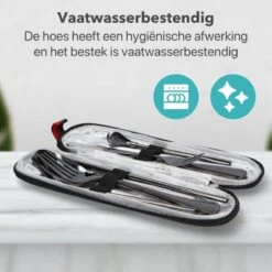 Damster Reisbestek - Verbeterde Versie - Meeneem Bestek Rvs - Reis Bestekset To Go - Incl. Herbruikbare Rietjes - Eenpersoons - Achtdelig - Zwart -Barbecue Benodigdheden 1200x1200 1931