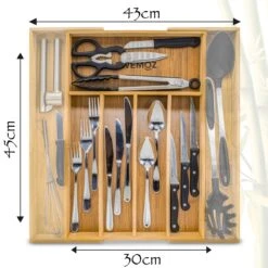 AWEMOZ Bestekbak – Bamboe Besteklade Uitschuifbaar – 5/7 Vakken - Bestekcassette - Bestekhouder Hout - Lade Organizer - Bestek Opbergen - 45 Cm Lang X 30-43 Cm Breed X 4 Cm Hoog -Barbecue Benodigdheden 1200x1200 1950