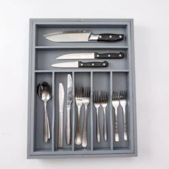 Merkloos Decopatent® Uitschuifbaar Bestekbak - Besteklade - 7 Vaks -> Uitschuifbaar Naar 9 Vakken - Bestekbakken Organizer - Bamboe - Grijs -Barbecue Benodigdheden 1200x1200 1964