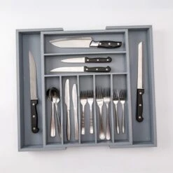 Merkloos Decopatent® Uitschuifbaar Bestekbak - Besteklade - 7 Vaks -> Uitschuifbaar Naar 9 Vakken - Bestekbakken Organizer - Bamboe - Grijs -Barbecue Benodigdheden 1200x1200 1965