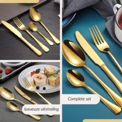SensaHome - 20-Delige Bestek Set - Inclusief Mes/Vork/Lepel - 4 Personen - Goud -Barbecue Benodigdheden 1200x1200 2024