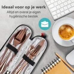 Damster Reisbestek - Verbeterde Versie - Meeneem Bestek Rvs - Reis Bestekset To Go - Incl. Herbruikbare Rietjes - Eenpersoons - Achtdelig - Roodgoud -Barbecue Benodigdheden 1200x1200 2043