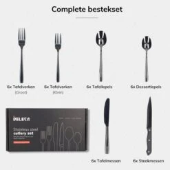 Deleca 6 Persoons Bestekset (36-delig) - Lepels, Messen, Vorken & Steakmessen - Vaatwasserbestendig - Zwart / RVS -Barbecue Benodigdheden 1200x1200 2083