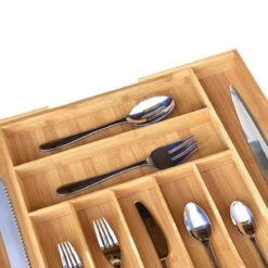 Merkloos Decopatent® Uitschuifbaar Bestekbak - Besteklade - 7 Vaks -> Uitschuifbaar Naar 9 Vakken - Bestekbakken Organizer - Bamboe - Hout -Barbecue Benodigdheden 1200x1200 2141