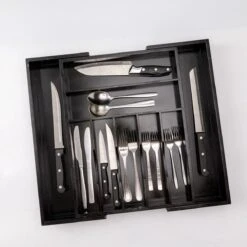 Merkloos Decopatent® Uitschuifbaar Bestekbak - Besteklade - 7 Vaks -> Uitschuifbaar Naar 9 Vakken - Bestekbakken Organizer - Bamboe - Zwart -Barbecue Benodigdheden 1200x1200 2178