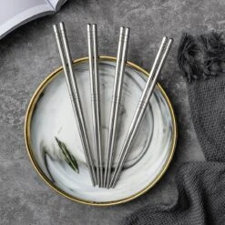 Alheco 6 Paar Koreaanse Chopsticks - Eetstokjes - Metaal / RVS - Zilver -Barbecue Benodigdheden 1200x1200 2324