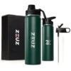 ZEUZ® Premium RVS Thermosfles & Drinkfles – Waterfles Met Rietje - BPA Vrij – 700 Ml - Mat Groen