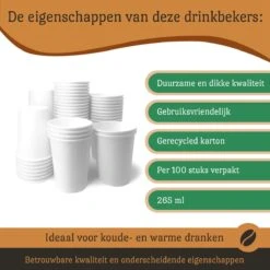 Drinkbeker Wit - Koffiebeker - Kartonnen Beker - 265ml - 100 Stuks - Wegwerpbeker - Papieren Beker - To-Go -Barbecue Benodigdheden 1200x1200 429