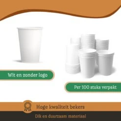 Drinkbeker Wit - Koffiebeker - Kartonnen Beker - 265ml - 100 Stuks - Wegwerpbeker - Papieren Beker - To-Go -Barbecue Benodigdheden 1200x1200 431