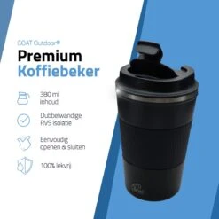 GOAT Outdoor RVS Koffiebeker To Go - Thermosbeker - Theebeker - Reisbeker - Lekvrij - 380ml - Zwart -Barbecue Benodigdheden 1200x1200 555