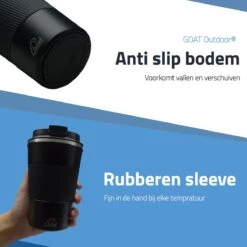 GOAT Outdoor RVS Koffiebeker To Go - Thermosbeker - Theebeker - Reisbeker - Lekvrij - 380ml - Zwart -Barbecue Benodigdheden 1200x1200 556