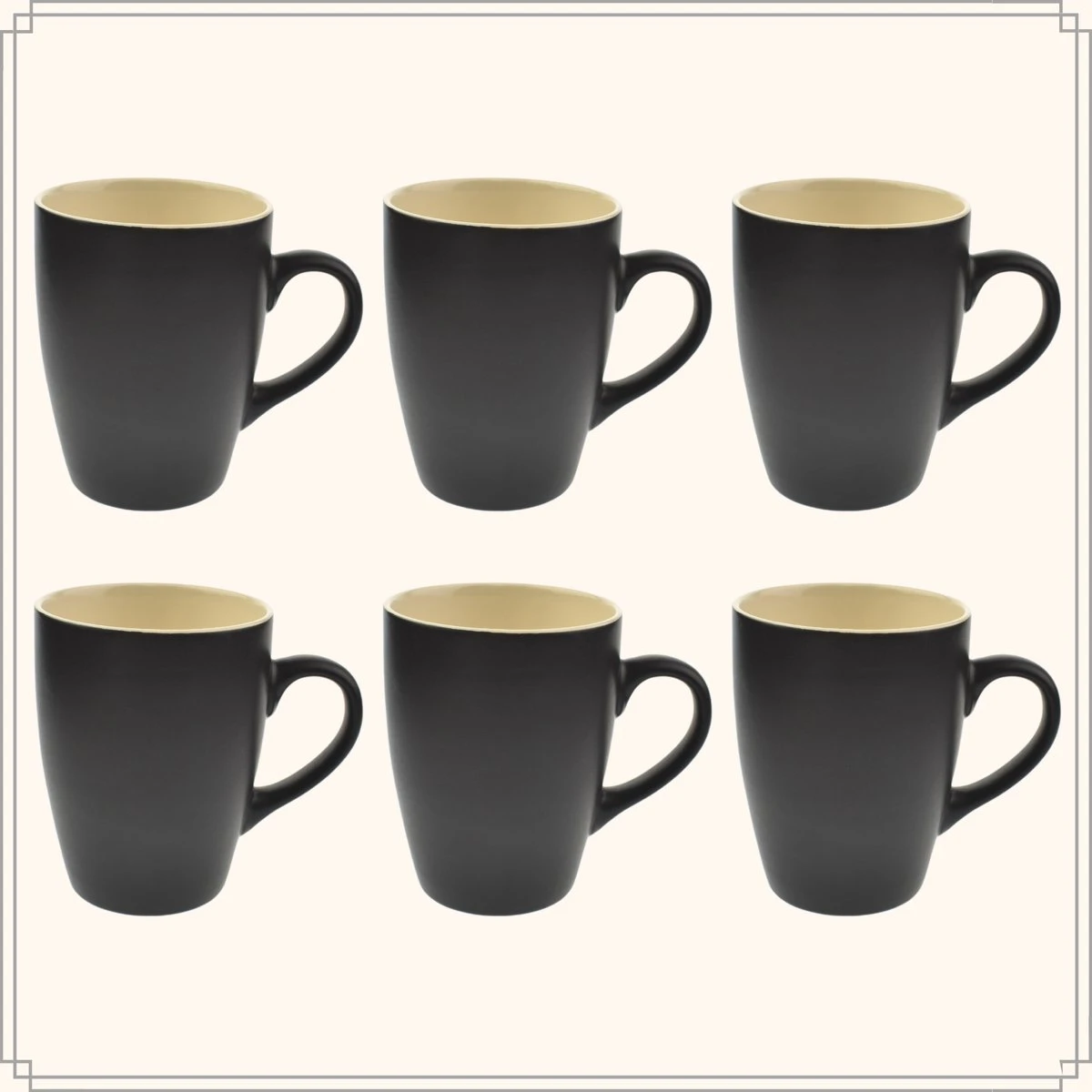 OTIX Koffiekopjes - Met Oor - Set Van 6 - Theekoppen - 340ml - Zwart - Keramiek 1 OTIX Koffiekopjes - Met Oor - Set Van 6 - Theekoppen - 340ml - Zwart - Keramiek