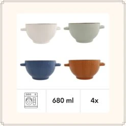 OTIX Soepkommen - Met Oor - Set Van 4 - Verschillende Kleuren - Aardewerk - 680 Ml -Barbecue Benodigdheden 1200x1200 993