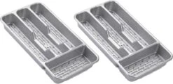 2x Stuks Bestekbakken/bestekhouders 4-vaks Grijs - 33 X 18 X 4 Cm - Keuken Opberg Accessoires