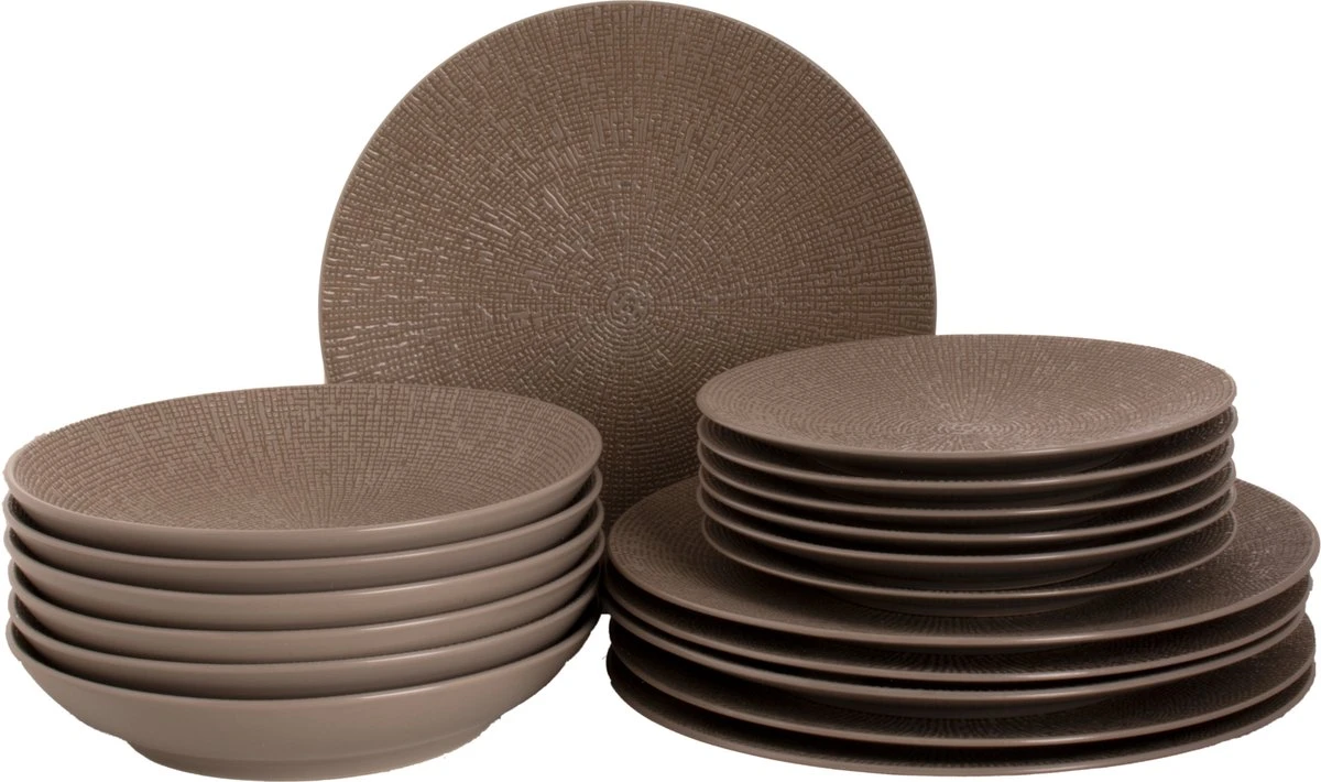 Palmer Bordenset Cubical Stoneware 6-persoons 18-delig Grijs 1 Palmer Bordenset Cubical Stoneware 6-persoons 18-delig Grijs