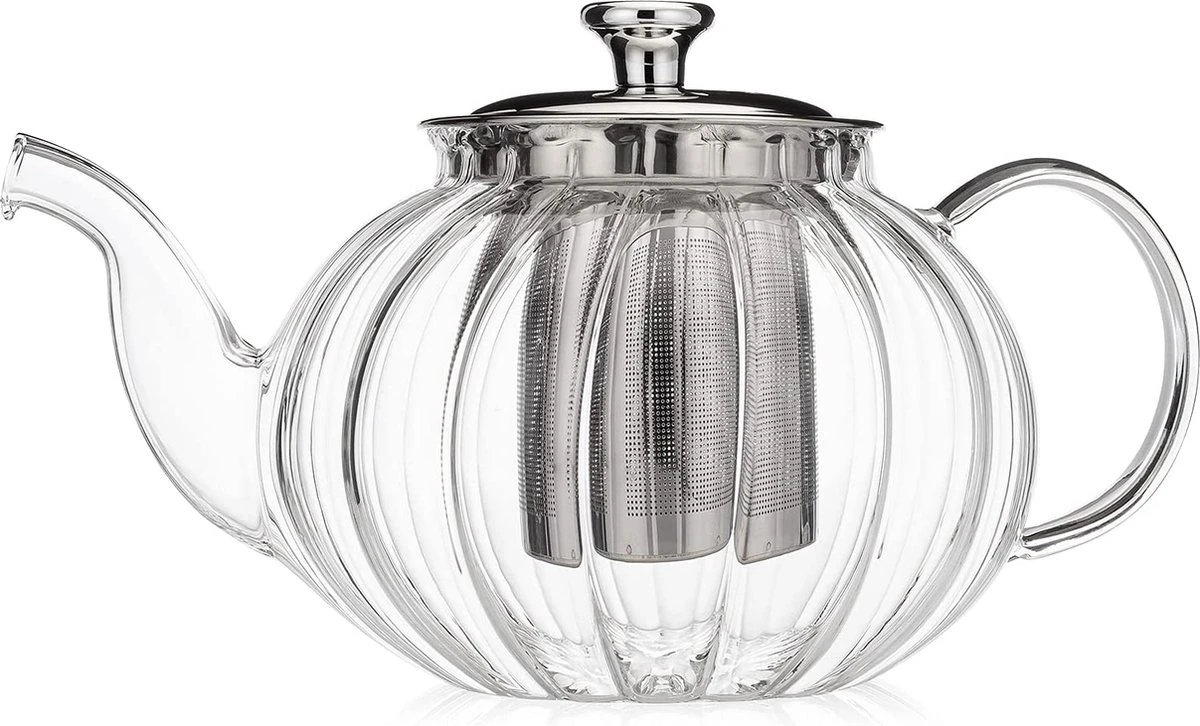 Glazen Theepot Met Filter (RVS) - 1.2 Liter - Pompoen Design - Thee Infuser – Borosilicaat – Anti-druppel Tuit 4 Glazen Theepot Met Filter (RVS) - 1.2 Liter - Pompoen Design - Thee Infuser – Borosilicaat – Anti-druppel Tuit - Afbeelding 4