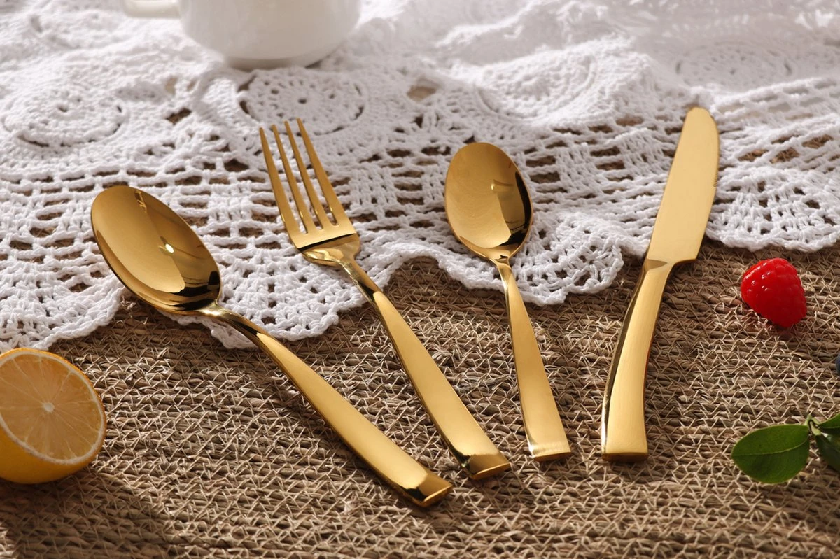 Bestekset - Bestek Goud -24 Delig-Zwitsers Kwaliteit-Complete Set-100% Roestvrijstaal-Gold 24k-Goud 24K 9 Bestekset - Bestek Goud -24 Delig-Zwitsers Kwaliteit-Complete Set-100% Roestvrijstaal-Gold 24k-Goud 24K - Afbeelding 9