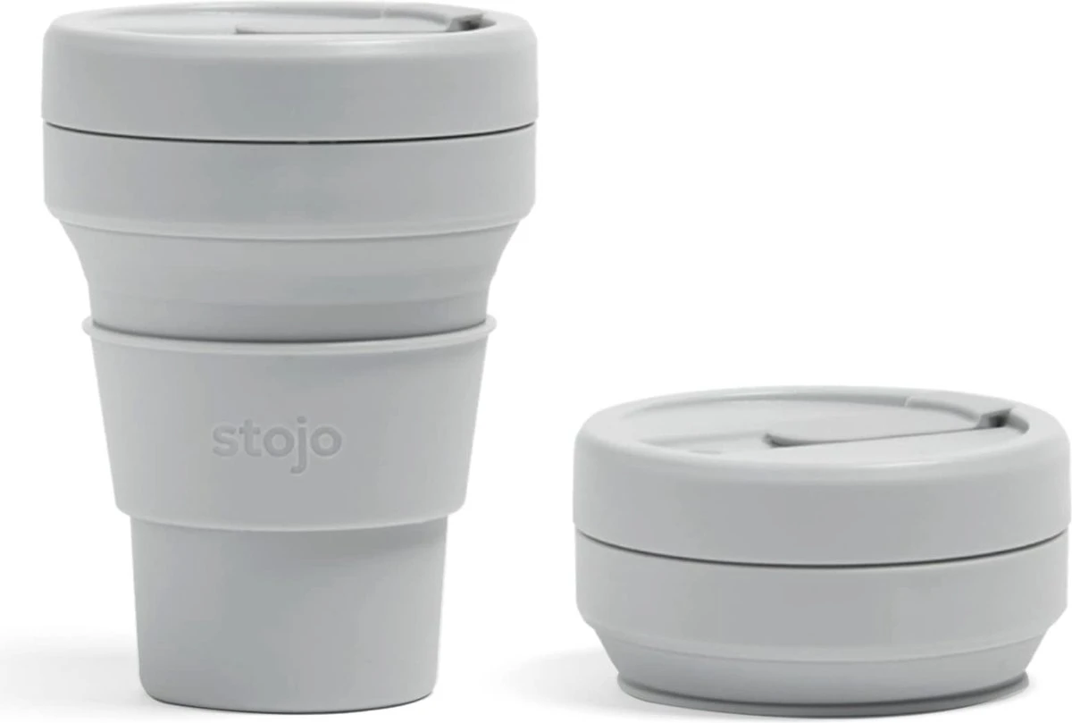 STOJO - Opvouwbare Beker - To Go - Grijs - 237ml - Herbruikbaar 1 STOJO - Opvouwbare Beker - To Go - Grijs - 237ml - Herbruikbaar
