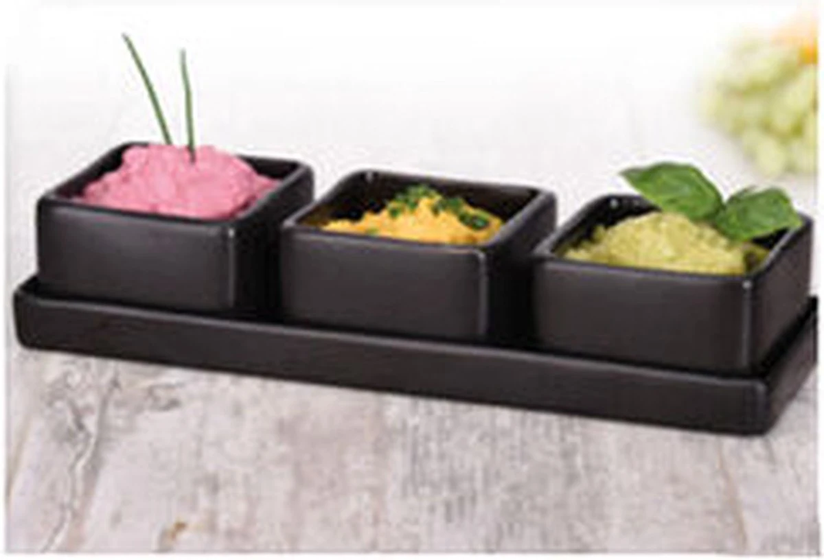 Excellent Houseware Amuse/tapas/saus Schaaltjes Met Serveerplankje - Aardewerk - Mat Zwart 2 Excellent Houseware Amuse/tapas/saus Schaaltjes Met Serveerplankje - Aardewerk - Mat Zwart - Afbeelding 2