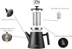 VDN RVS Theepot Dubbelwandig Met Filter - Zwarte Theekan 1 Liter - 902 -Barbecue Benodigdheden 1200x820