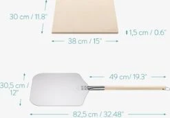 Navaris Pizzasteen XL Voor Oven En Barbecue - Rechthoekige Pizzaplaat 38 X 30 Cm - Inclusief Pizzaschep Met Extra Lang Handvat En Receptenboek -Barbecue Benodigdheden 1200x834