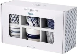 Royal Doulton Pacific - 6x Mok / Beker - Porselein - Wit / Blauw - 450 Ml - Set Van 6 Mokken -Barbecue Benodigdheden 1200x842
